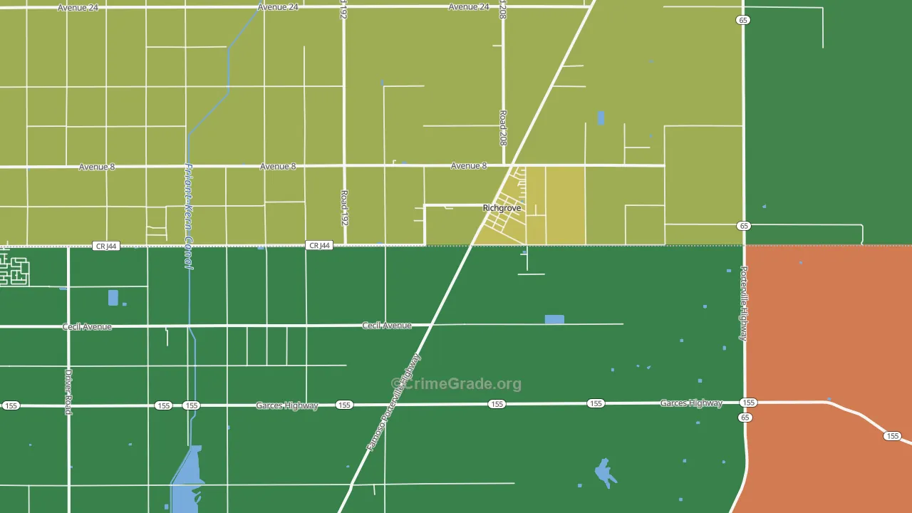 Richgrove, CA Map of Drug-Related Crime Rates