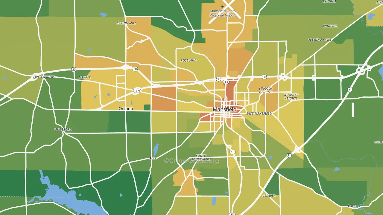 Richland County, OH Map of Drug-Related Crime Rates