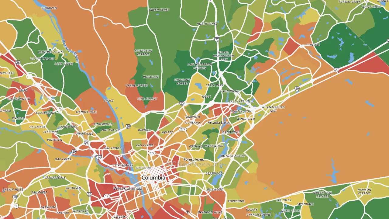 Richland County, SC Map of Drug-Related Crime Rates