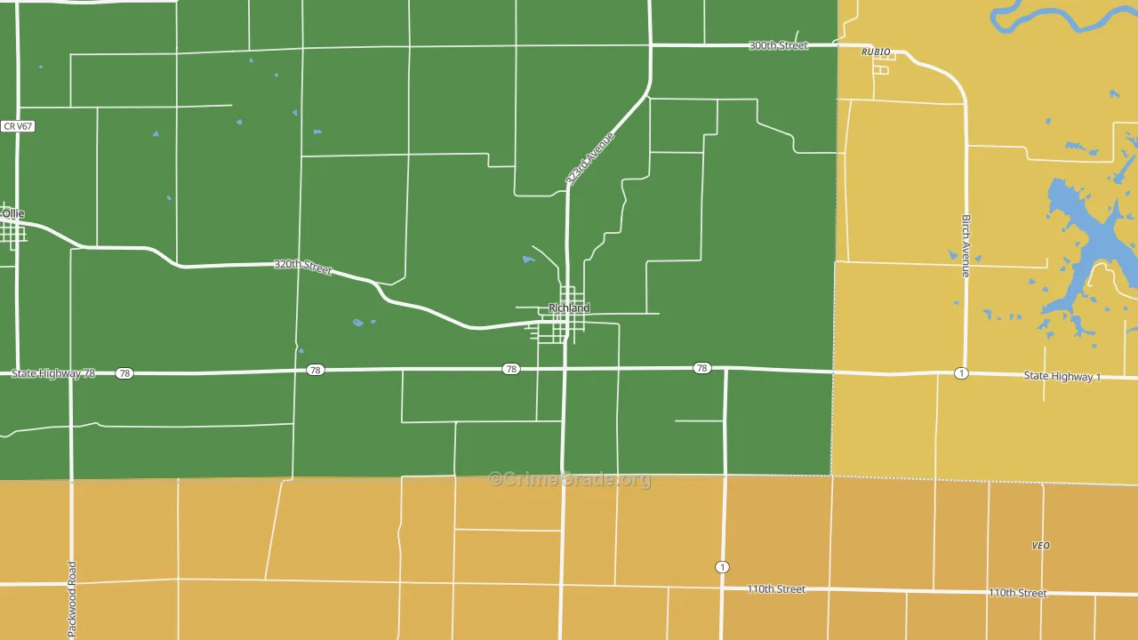 Richland, IA Map of Drug-Related Crime Rates