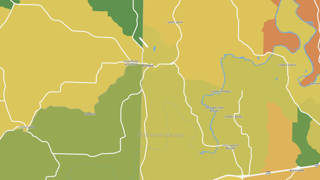 Richland, MO Map of Drug-Related Crime Rates