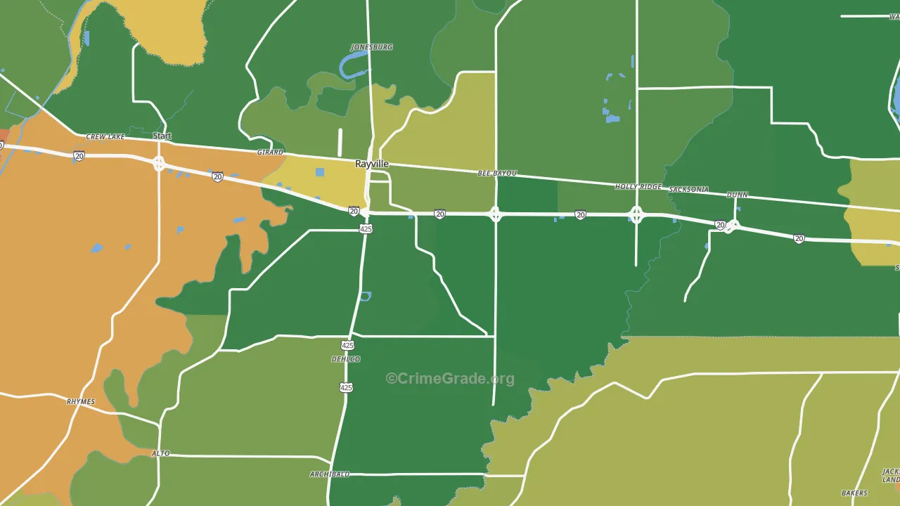 Richland Parish, LA Map of Drug-Related Crime Rates