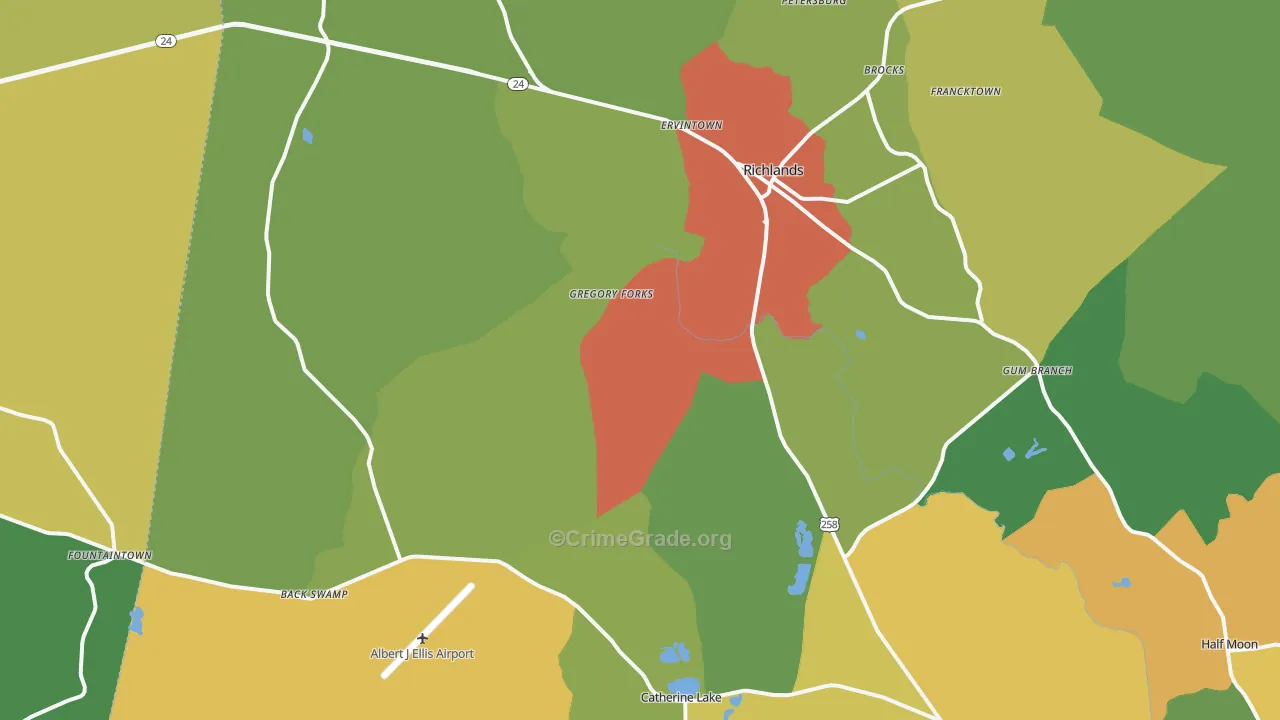 Richlands, NC Map of Drug-Related Crime Rates