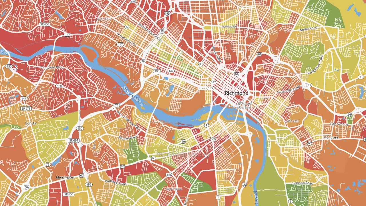 Richmond City, VA Map of Drug-Related Crime Rates
