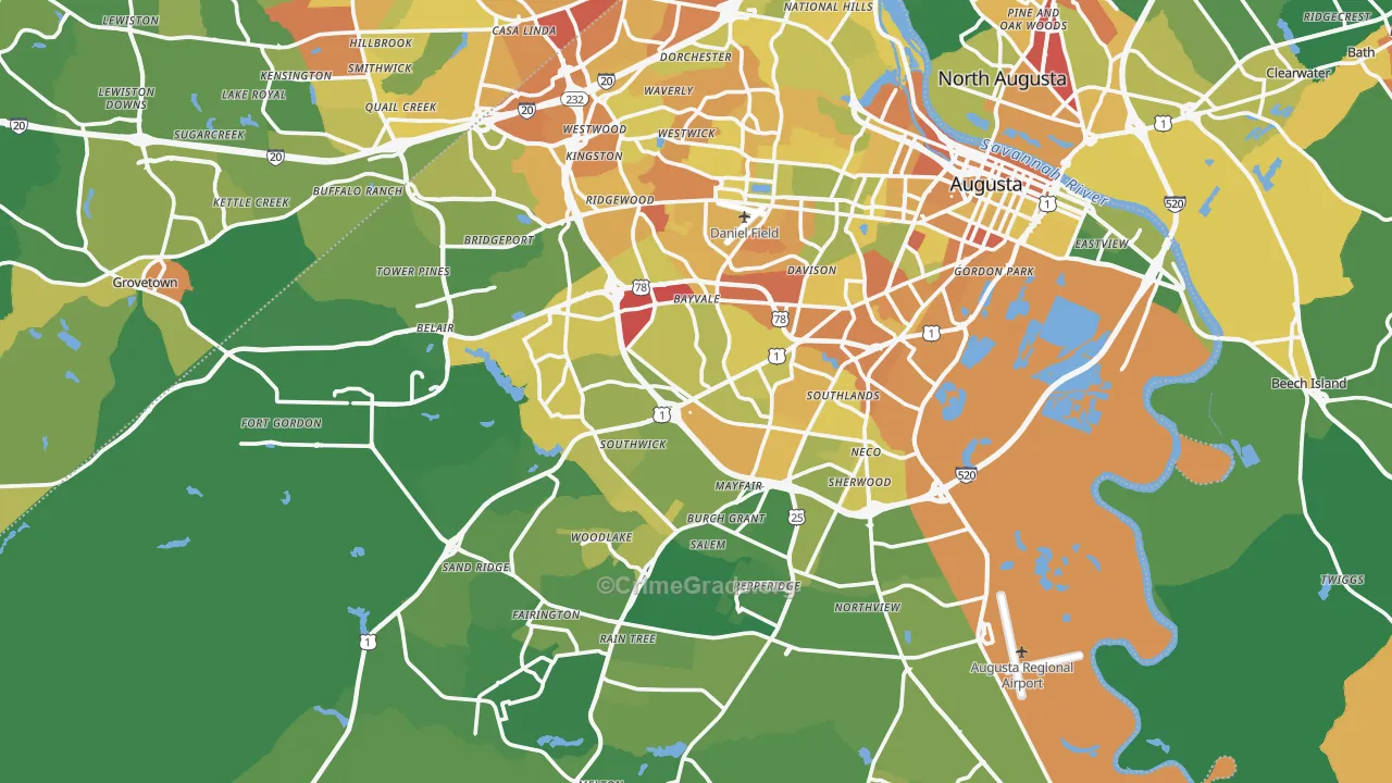 Richmond County, GA Map of Drug-Related Crime Rates