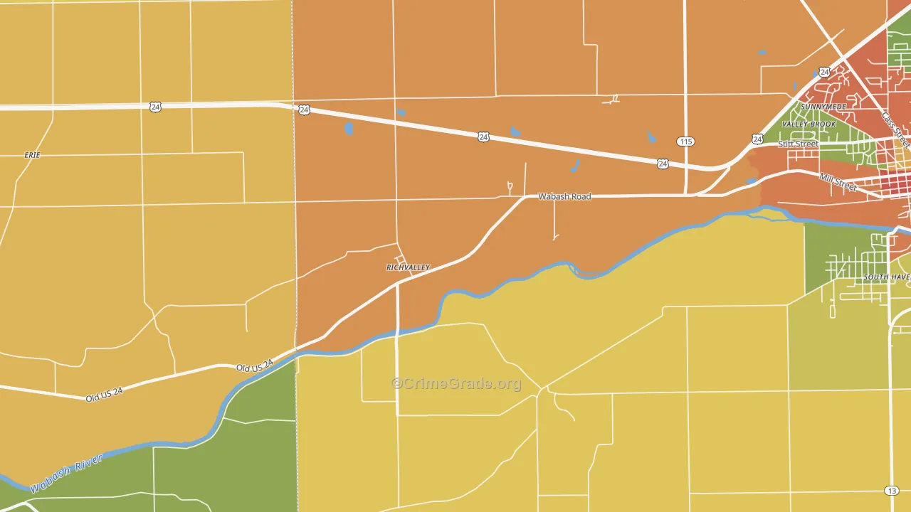 Richvalley, IN Map of Drug-Related Crime Rates