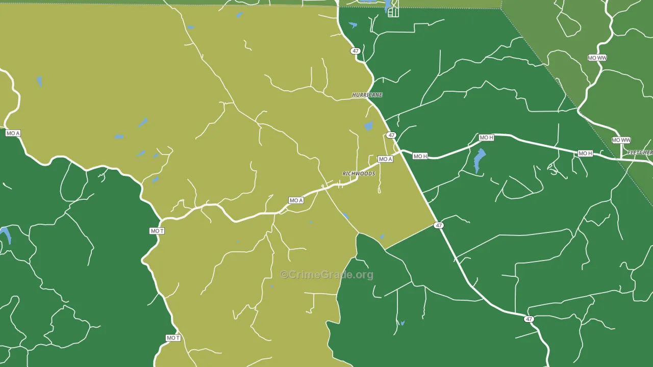 Richwoods, MO Map of Drug-Related Crime Rates