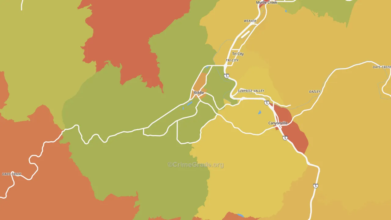 Riddle, OR Map of Drug-Related Crime Rates
