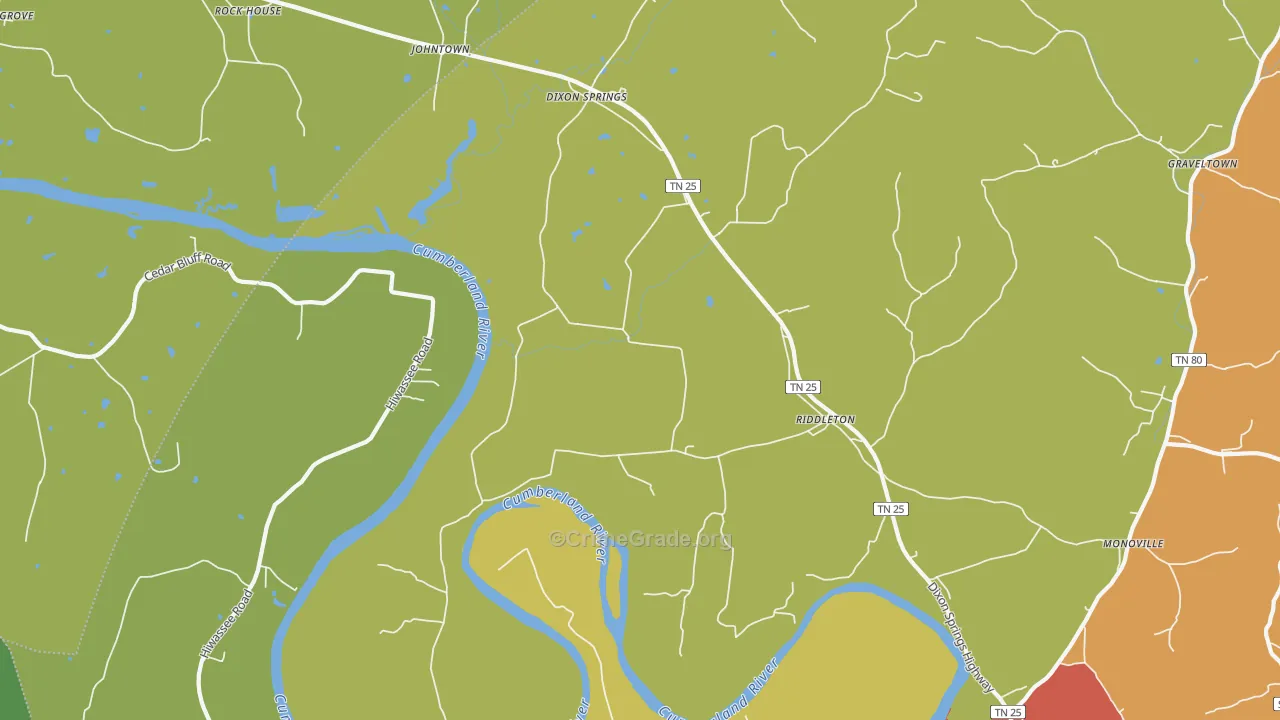 Riddleton, TN Map of Drug-Related Crime Rates