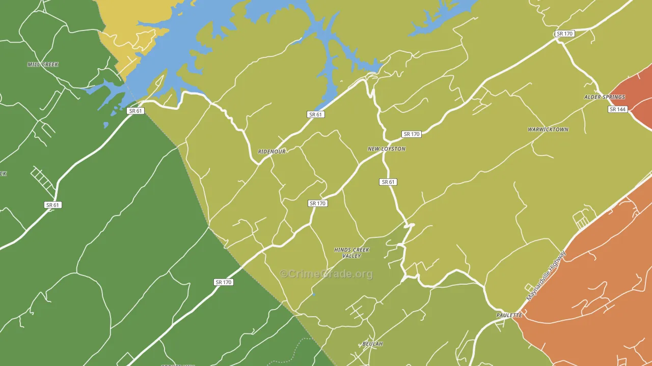 Ridenour, TN Map of Drug-Related Crime Rates