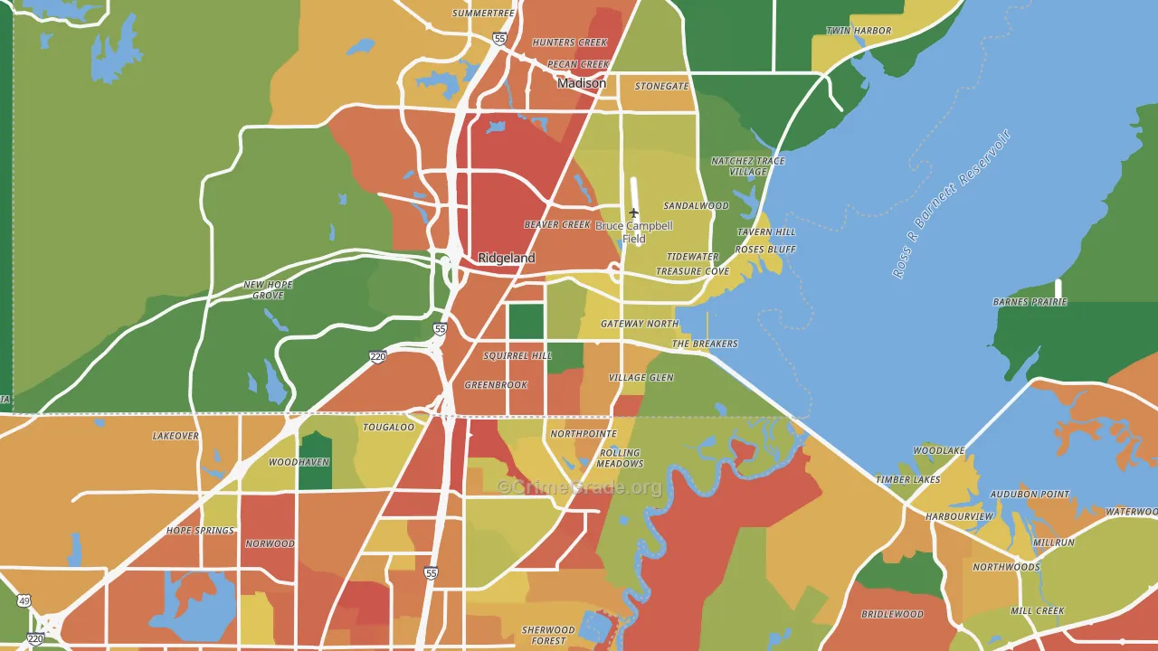 Ridgeland, MS Map of Drug-Related Crime Rates