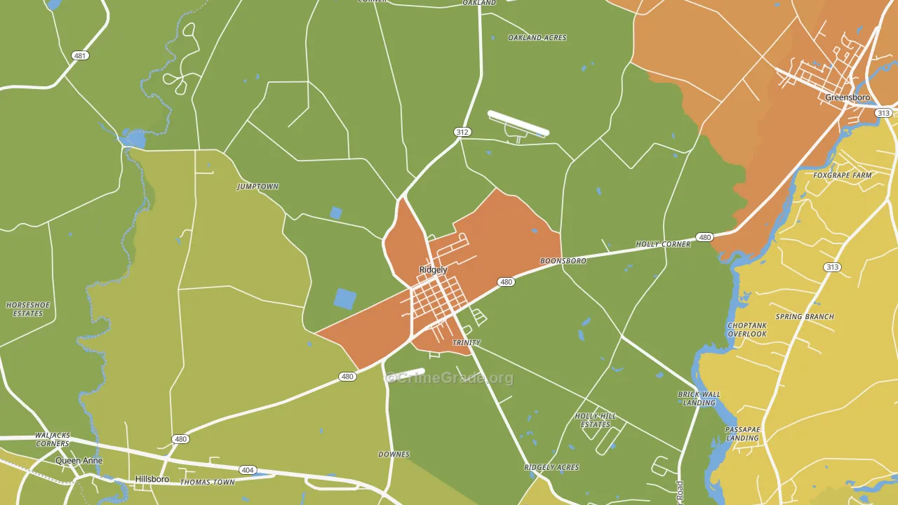Ridgely, MD Map of Drug-Related Crime Rates