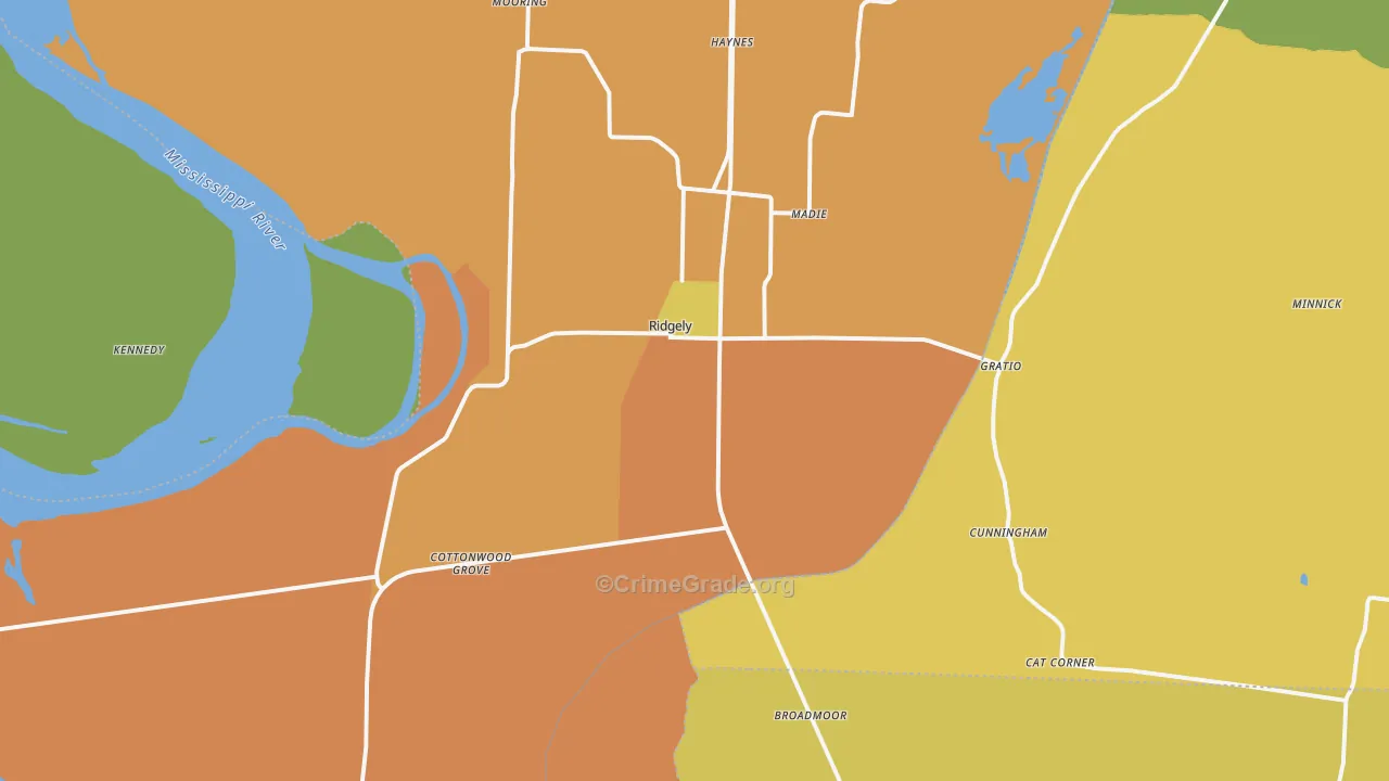 Ridgely, TN Map of Drug-Related Crime Rates