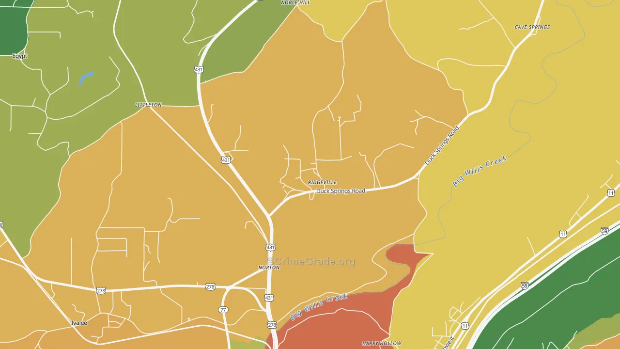 Ridgeville, AL Map of Drug-Related Crime Rates