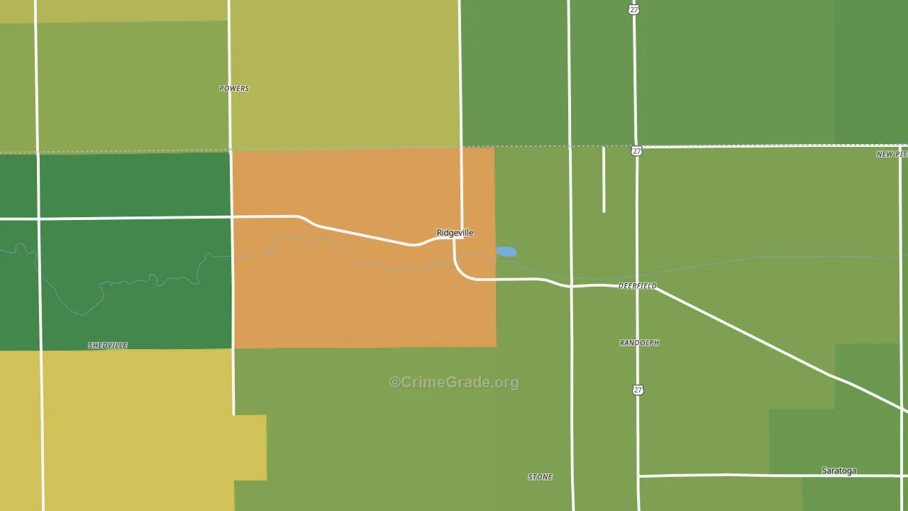 Ridgeville, IN Map of Drug-Related Crime Rates