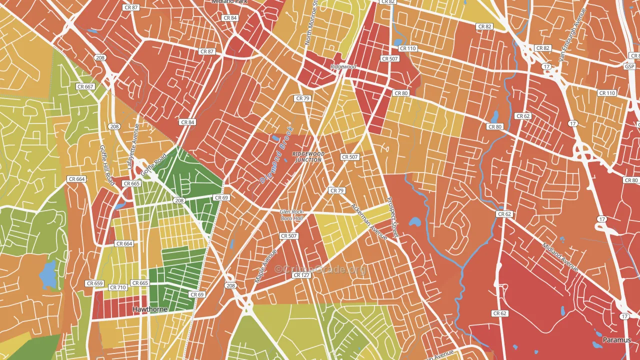 Ridgewood Junction, Glen Rock, NJ Map of Drug-Related Crime Rates