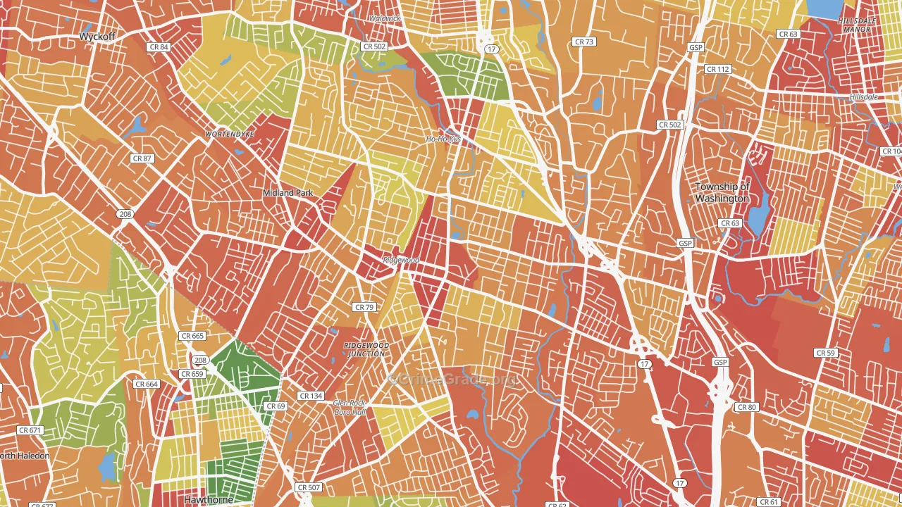 Ridgewood, NJ Map of Drug-Related Crime Rates