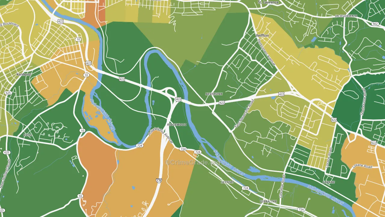 Ridgewood, PA Map of Drug-Related Crime Rates