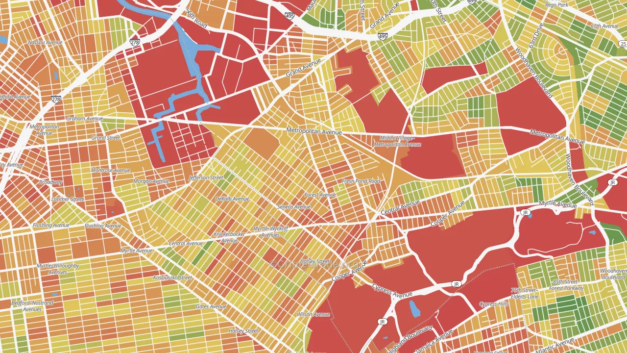 Ridgewood, Queens, NY Map of Drug-Related Crime Rates