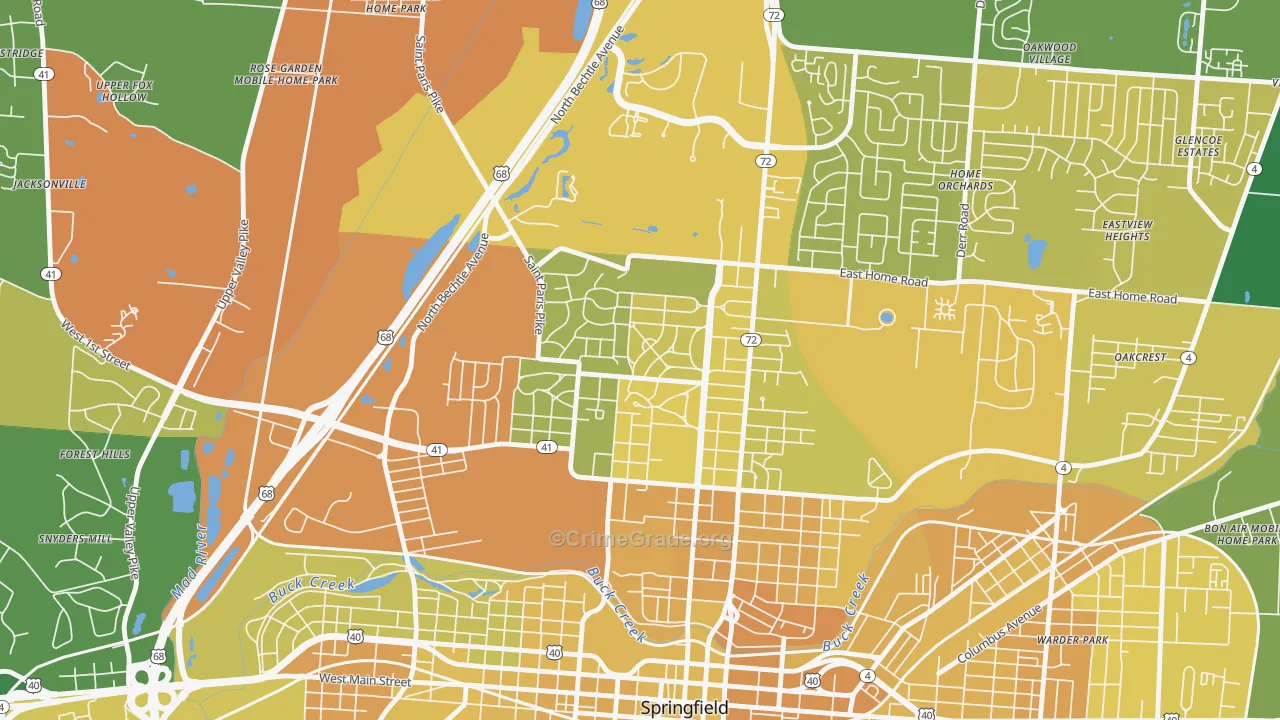 Ridgewood, Springfield, OH Map of Drug-Related Crime Rates
