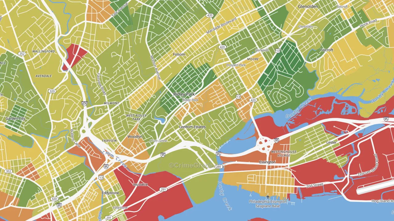 Ridley Park, PA Map of Drug-Related Crime Rates