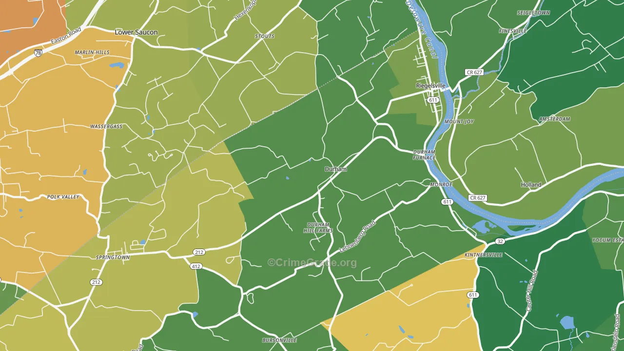 Riegelsville, PA Map of Drug-Related Crime Rates