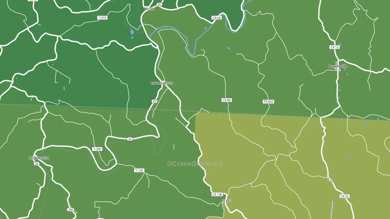 Rinard Mills, OH Map of Drug-Related Crime Rates
