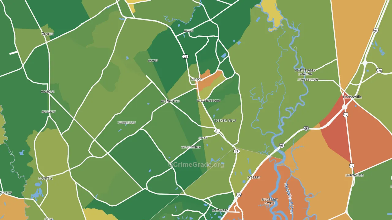 Rincon, GA Map of Drug-Related Crime Rates