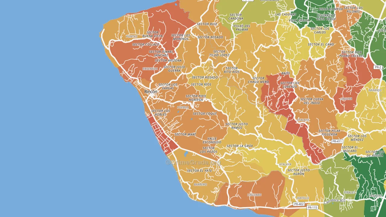 Rincon Municipio, PR Map of Drug-Related Crime Rates