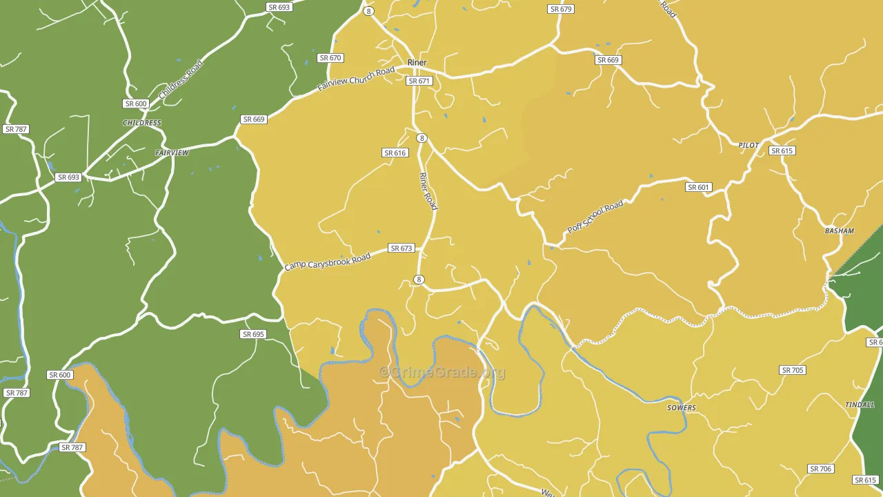 Riner, VA Map of Drug-Related Crime Rates
