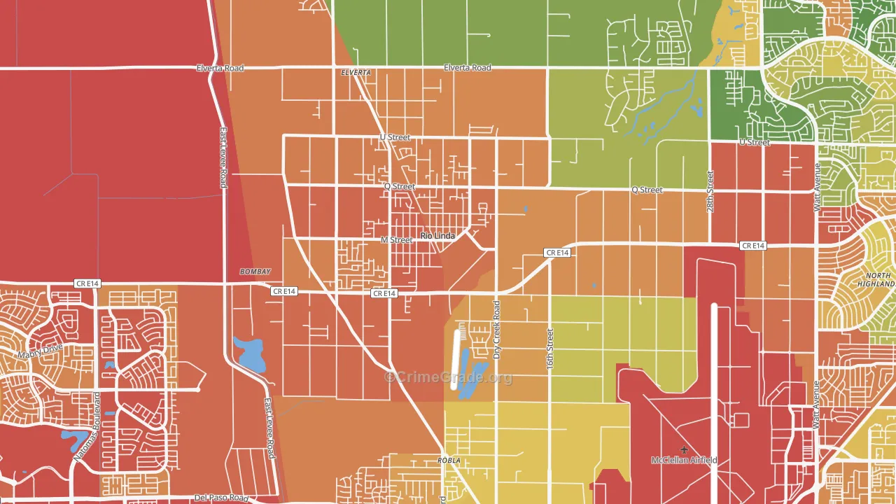 Rio Linda, CA Map of Drug-Related Crime Rates