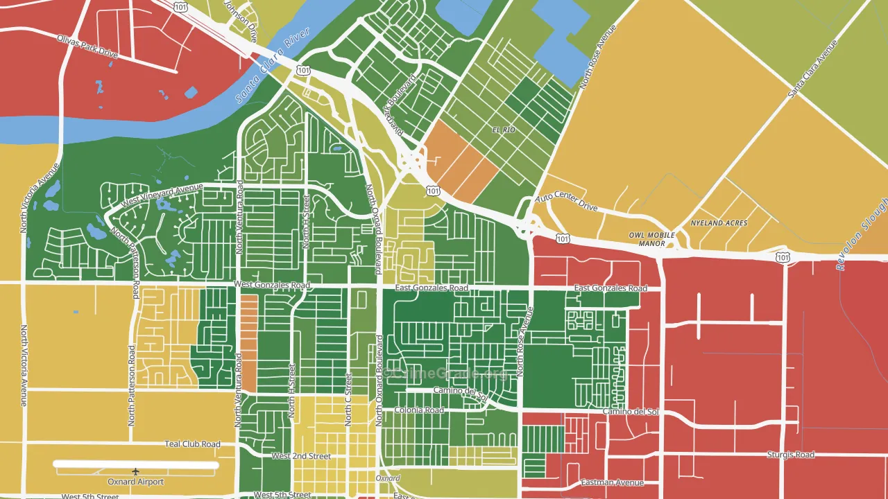 Rio Lindo, Oxnard, CA Map of Drug-Related Crime Rates