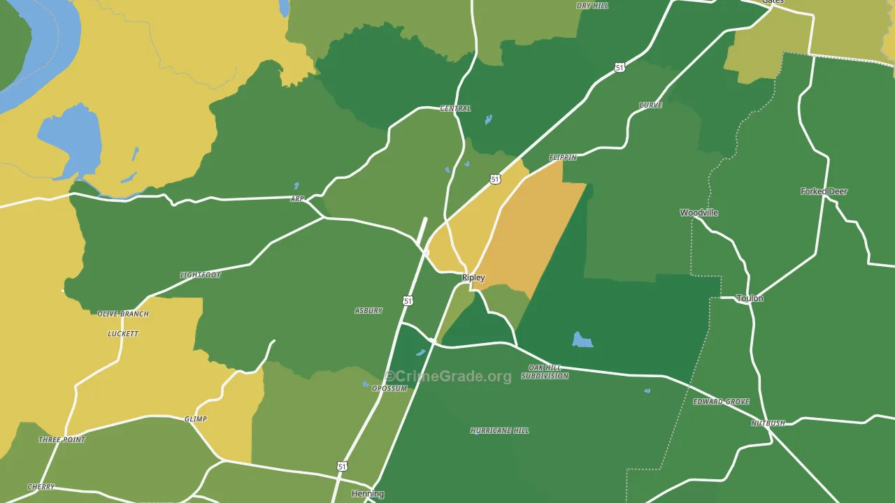 Ripley, TN Map of Drug-Related Crime Rates