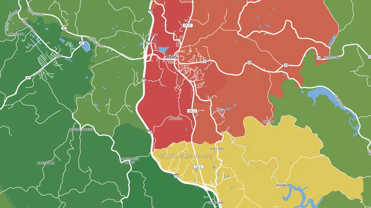 Ripley, WV Map of Drug-Related Crime Rates
