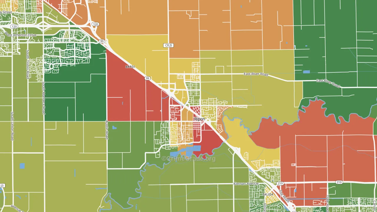 Ripon, CA Map of Drug-Related Crime Rates