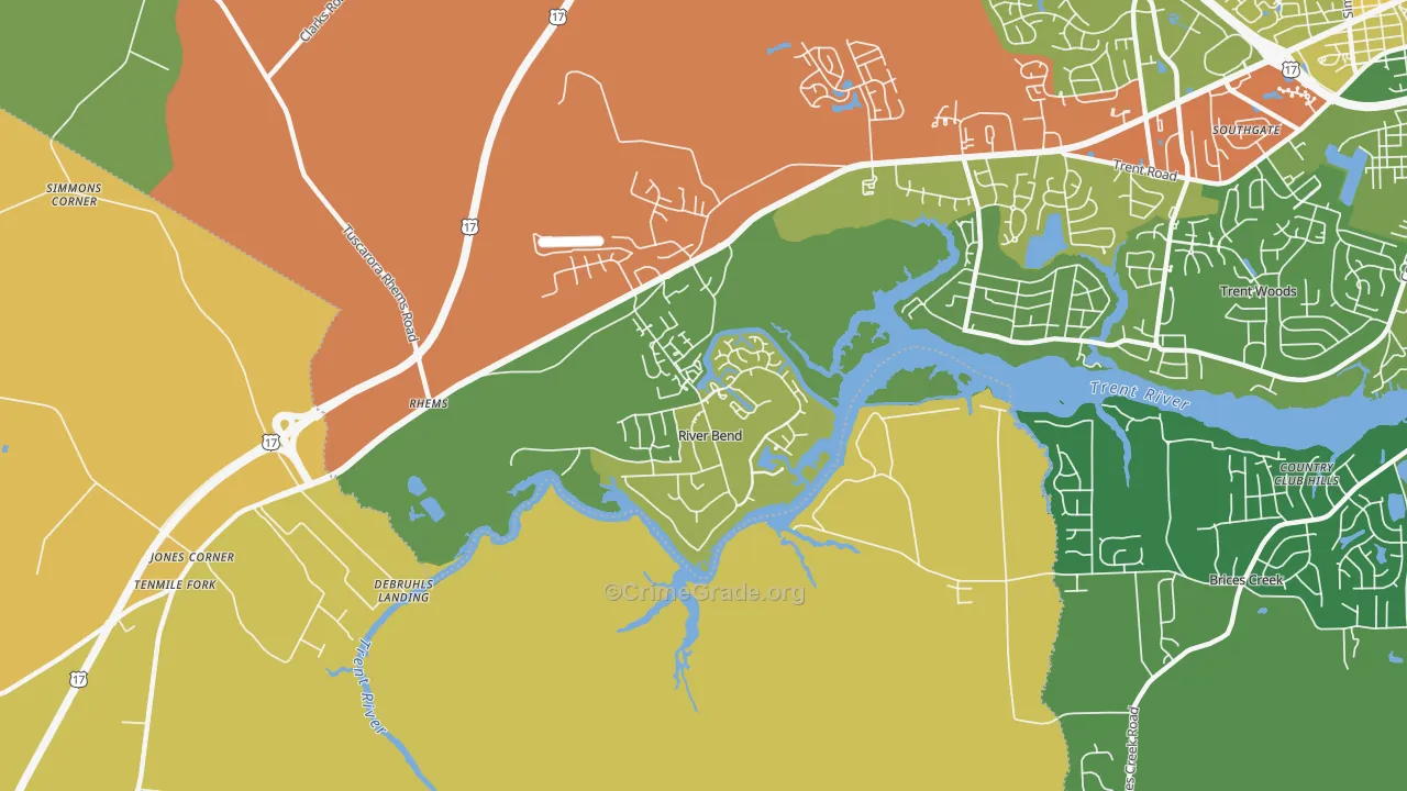 River Bend, NC Map of Drug-Related Crime Rates
