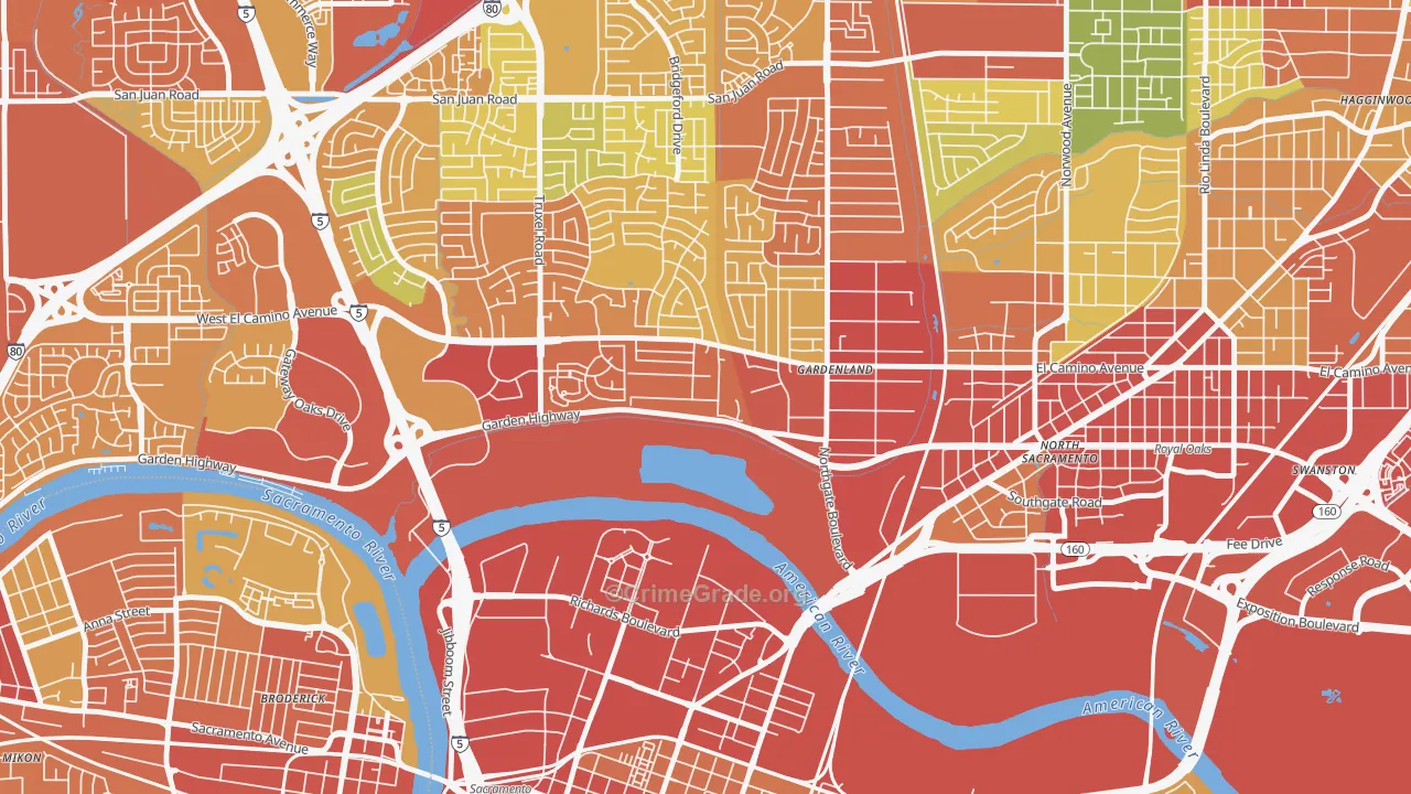 River Gardens, Sacramento, CA Map of Drug-Related Crime Rates
