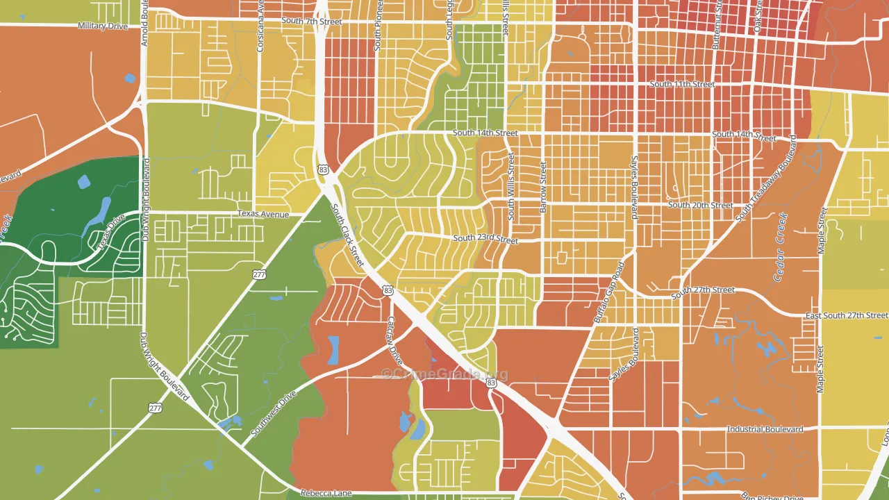 River Oaks-Brookhollow, Abilene, TX Map of Drug-Related Crime Rates