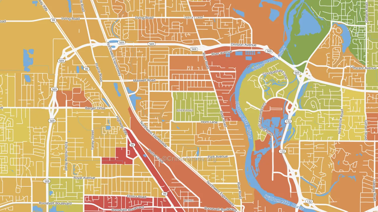 River Road, Eugene, OR Map of Drug-Related Crime Rates