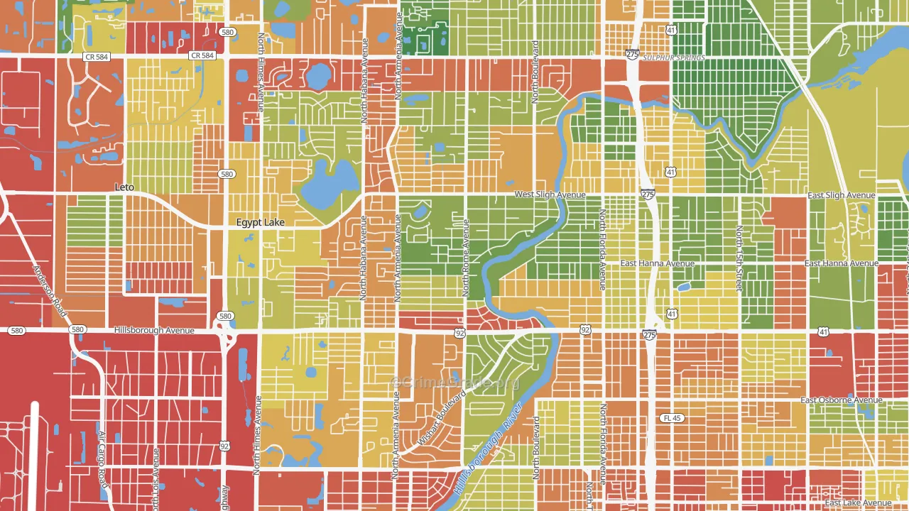 Riverbend, Tampa, FL Map of Drug-Related Crime Rates
