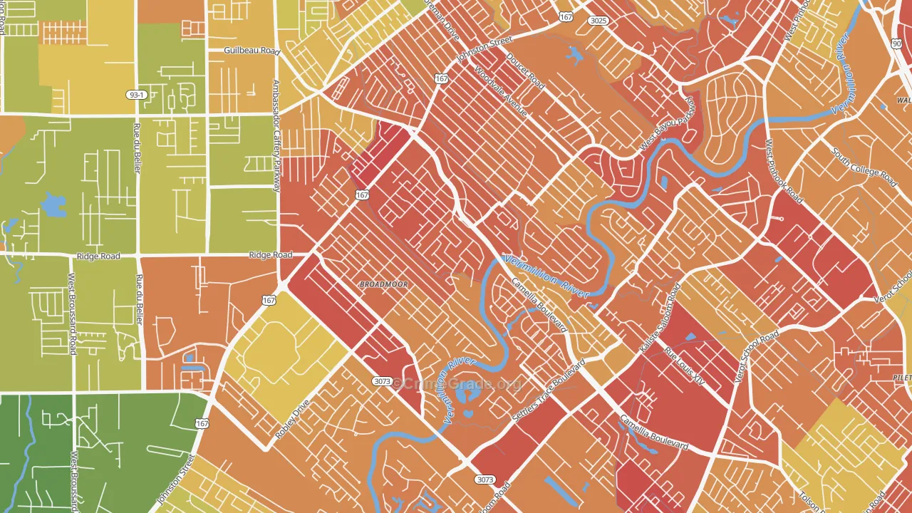 Rivers Bend Estates, Lafayette, LA Map of Drug-Related Crime Rates