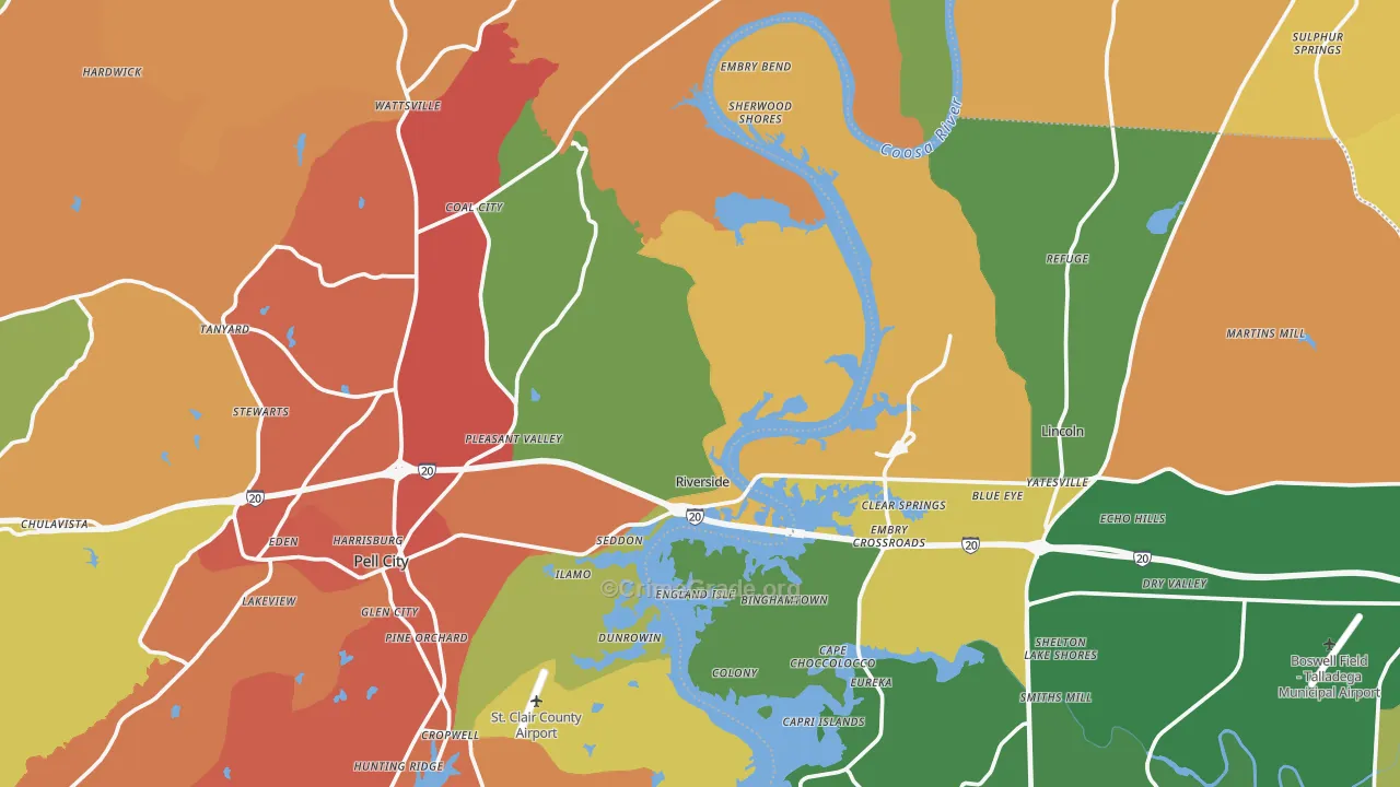 Riverside, AL Map of Drug-Related Crime Rates