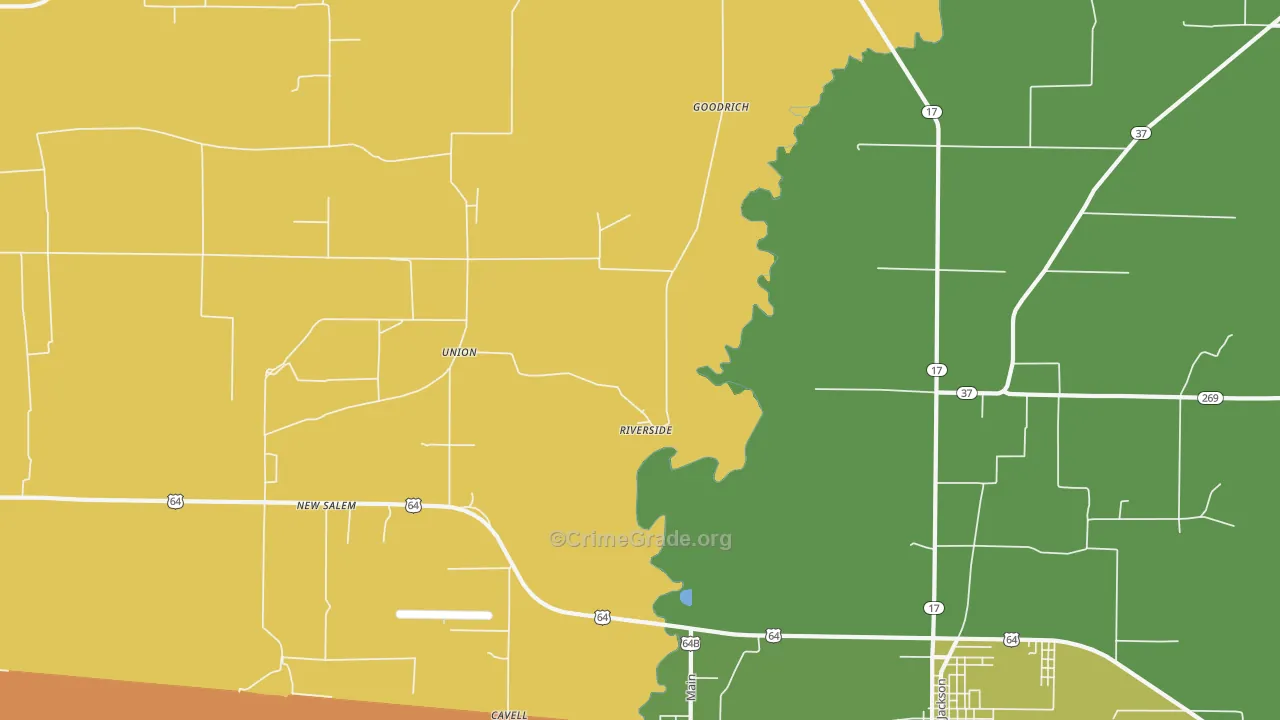 Riverside, AR Map of Drug-Related Crime Rates