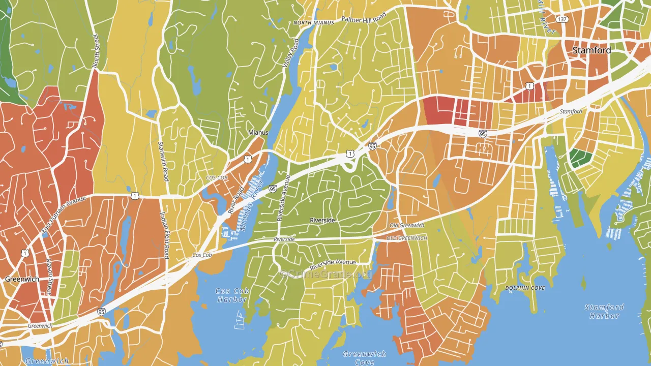 Riverside, CT Map of Drug-Related Crime Rates