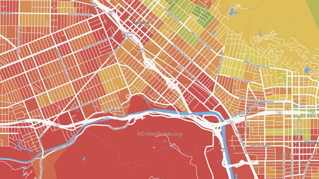 Riverside Rancho, Glendale, CA Map of Drug-Related Crime Rates