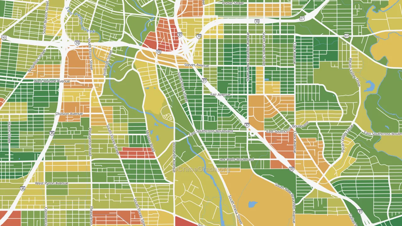 Riverside South, San Antonio, TX Map of Drug-Related Crime Rates