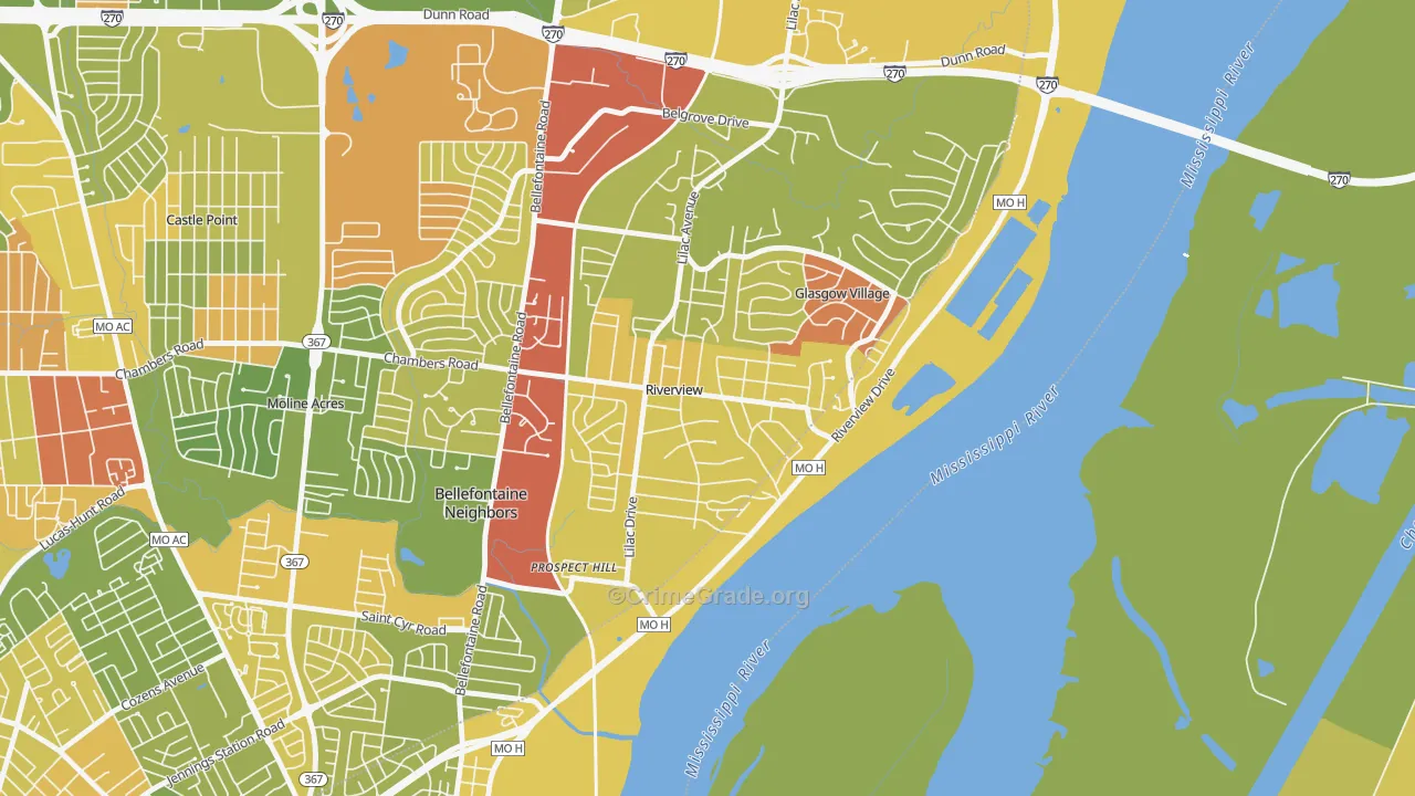 Riverview, MO Map of Drug-Related Crime Rates