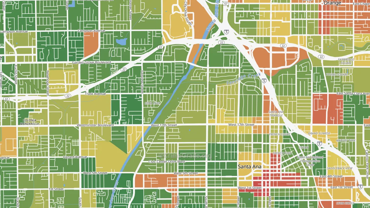 Riverview-Santa Ana, Santa Ana, CA Map of Drug-Related Crime Rates