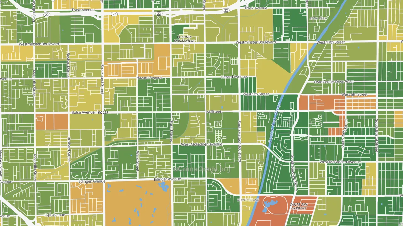 Riverview West, Santa Ana, CA Map of Drug-Related Crime Rates