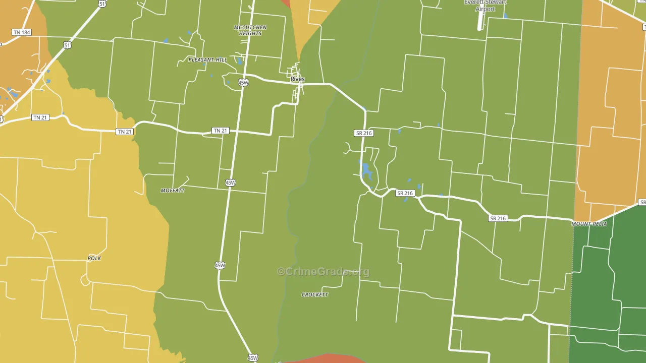 Rives, TN Map of Drug-Related Crime Rates